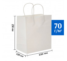 Бумажный пакет белый с кручеными  ручками 220х120х250 мм