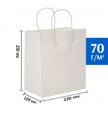 Бумажный пакет белый с кручеными  ручками 220х120х250 мм