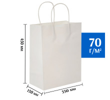 Бумажный пакет белый с кручеными ручками 320х200х370 мм 