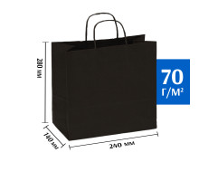 Бумажный пакет черный с кручеными  ручками 240х140х280 мм 
