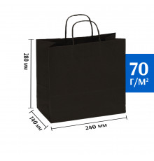 Бумажный пакет черный с кручеными  ручками 240х140х280 мм 