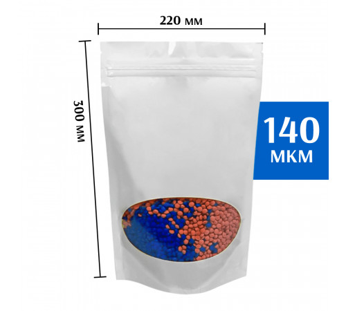 Пакет дой-пак белый с овальным окном 220*300 мм (50шт)