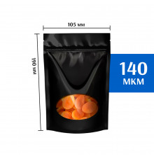 Пакет дой-пак черный с овальным окном 105*190 мм