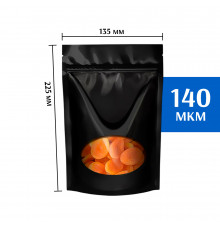 Пакет дой-пак черный с овальным окном 135*225 мм 