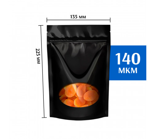 Пакет дой-пак черный с овальным окном 135*225 мм (50шт)