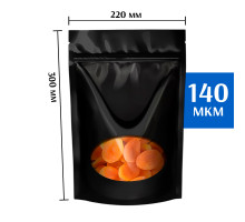 Пакет дой-пак черный с овальным окном 220*300 мм 