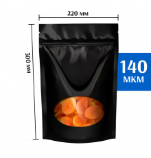 Пакет дой-пак черный с овальным окном 220*300 мм 