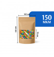 Крафт пакет дой-пак 105х150 с окном 70 мм