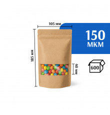 Крафт пакет дой-пак 105х185 с окном 40 мм