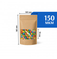 Крафт пакет дой-пак 105х185 с окном 70 мм