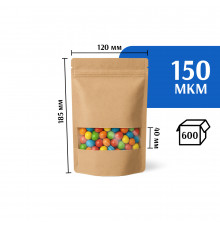 Крафт пакет дой-пак 120х185 с окном 40 мм