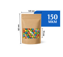 Крафт пакет дой-пак 120х185 с окном 70 мм