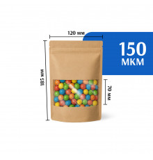 Крафт пакет дой-пак 120х185 с окном 70 мм