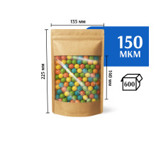 Крафт пакет дой-пак 135х225 с окном 140 мм