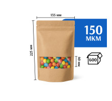 Крафт пакет дой-пак 135х225 с окном 40 мм