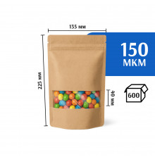 Крафт пакет дой-пак 135х225 с окном 40 мм