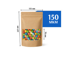 Крафт пакет дой-пак 135х225 с окном 70 мм