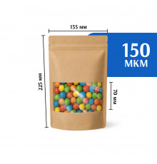 Крафт пакет дой-пак 135х225 с окном 70 мм