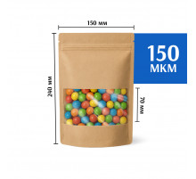 Крафт пакет дой-пак 150х240 с окном 70 мм