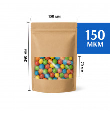 Крафт пакет дой-пак 150х240 с окном 70 мм