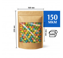Крафт пакет дой-пак 160х250 с окном 140 мм