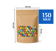 Крафт пакет дой-пак 160х250 с окном 70 мм