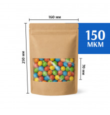 Крафт пакет дой-пак 160х250 с окном 70 мм