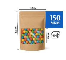 Крафт пакет дой-пак 160х250 с окном 90 мм