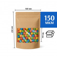 Крафт пакет дой-пак 160х250 с окном 90 мм