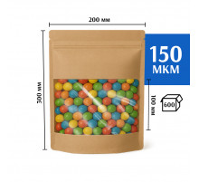 Крафт пакет дой-пак 200х260 с окном 100 мм