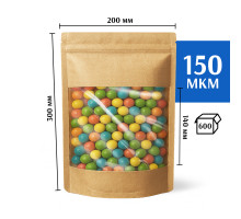 Крафт пакет дой-пак 200х300 с окном 140 мм