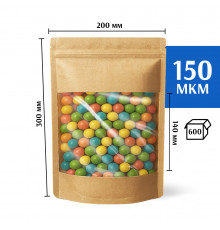 Крафт пакет дой-пак 200х300 с окном 140 мм