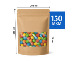 Крафт пакет дой-пак 200х300 с окном 70 мм