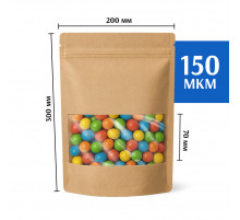 Крафт пакет дой-пак 200х300 с окном 70 мм