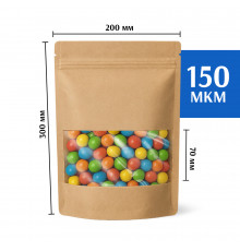 Крафт пакет дой-пак 200х300 с окном 70 мм