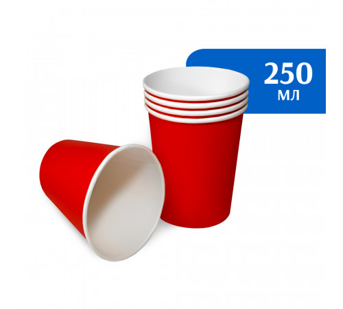 Стакан бумажный 250 мл красный 1-слой D80 (50 шт)
