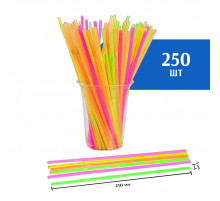 Трубочки с гофрой для коктейля 5х210 мм,  неоновые, 250 шт