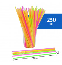 Трубочки с гофрой для коктейля 5х210 мм,  неоновые, 250 шт