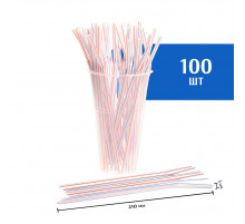 Трубочки с гофрой для коктейля 5х210 мм,  в красно-синюю полоску, 100 шт.