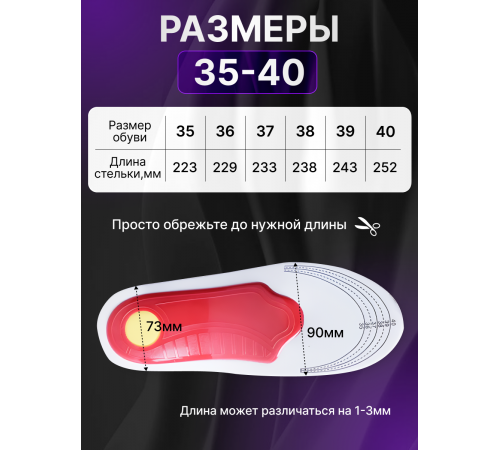 Ортопедические каркасные стельки при плоскостопии и усталости ног (размер: 35-40)