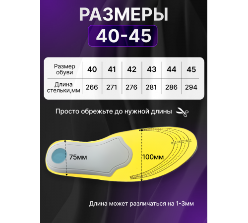 Стельки-супинаторы амортизирующие при пяточной шпоре и усталости ног (размер: 40-46)