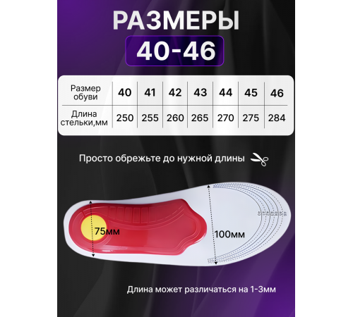 Ортопедические каркасные стельки при плоскостопии и усталости ног (размер: 40-46)